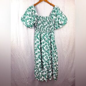 THML smocked puff sleeve tropical print dress